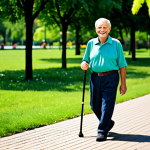 Stroke Survivor**

A senior man, fully clothed in comfortable, modest clothing, smiling confidently while walking with a cane in a bright, sunny park. Lush green trees and flowers are in the background. Focus on his strength and determination. Safe for work, appropriate content, professional. Perfect anatomy, natural pose, well-formed hands, proper finger count, natural body proportions, high quality.

**