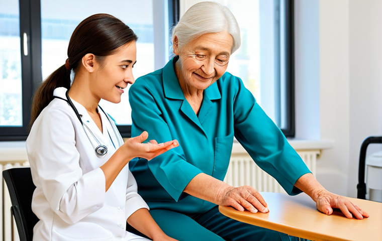 **

A skilled female occupational therapist, fully clothed in professional attire, helping an elderly patient with hand exercises in a bright and modern rehabilitation center, safe for work, appropriate content, modest, family-friendly, perfect anatomy, correct proportions, natural pose, well-formed hands, proper finger count, natural body proportions.

**