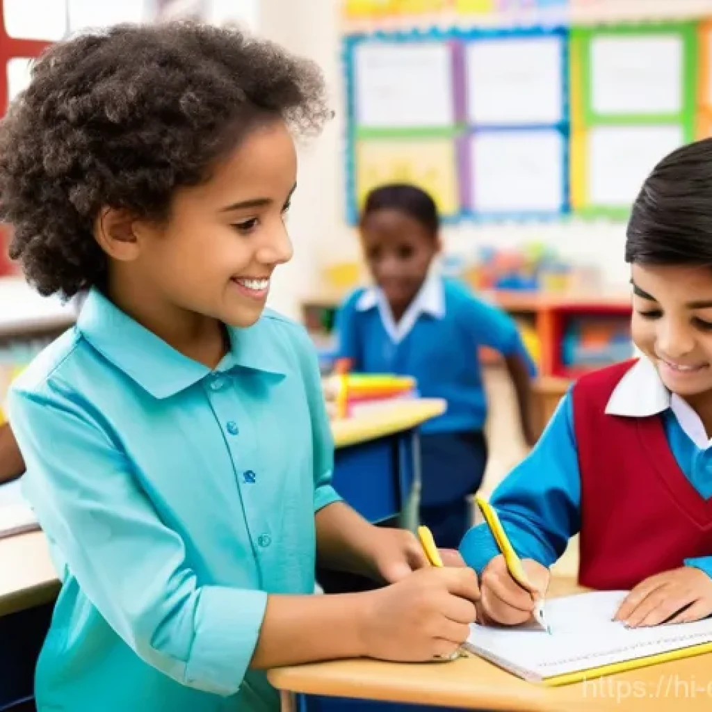 작업치료사의 지역사회 협력 사례 - **Prompt 1: Inclusive Classroom Support for Children**
    "A brightly lit, modern elementary school...