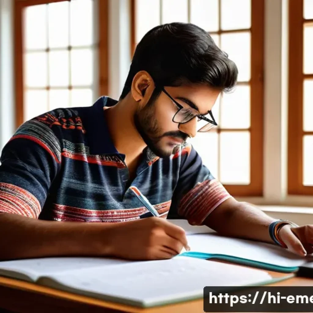 작업치료사 국가고시 준비 가이드 - A focused Indian student in traditional casual clothing, sitting at a wooden desk filled with textbo...