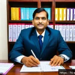 작업치료사의 자격증 유지 비용 관리 - A professional Indian office setting showing a middle-aged man with a calm expression, sitting at a ...