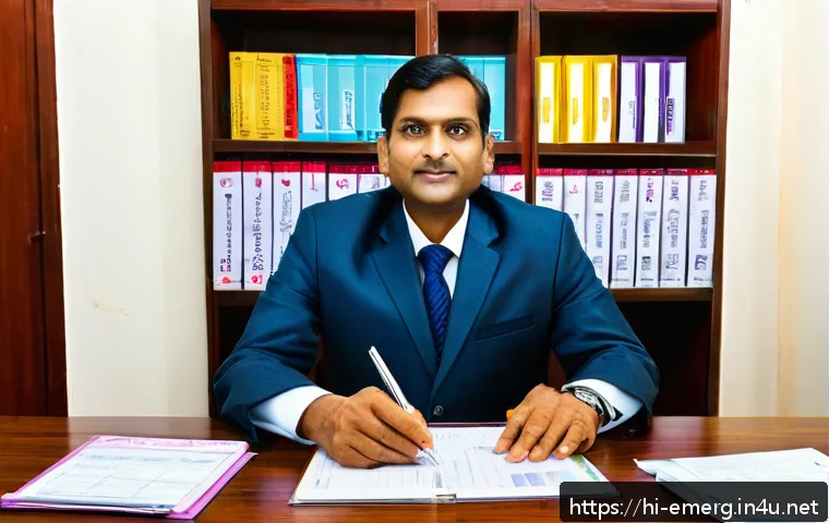 작업치료사의 자격증 유지 비용 관리 - A professional Indian office setting showing a middle-aged man with a calm expression, sitting at a ...