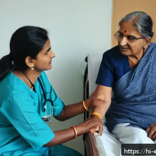 작업치료사의 환자 케이스 스터디 경험 - A compassionate Indian female doctor in a brightly lit hospital room gently holding the hand of an e...